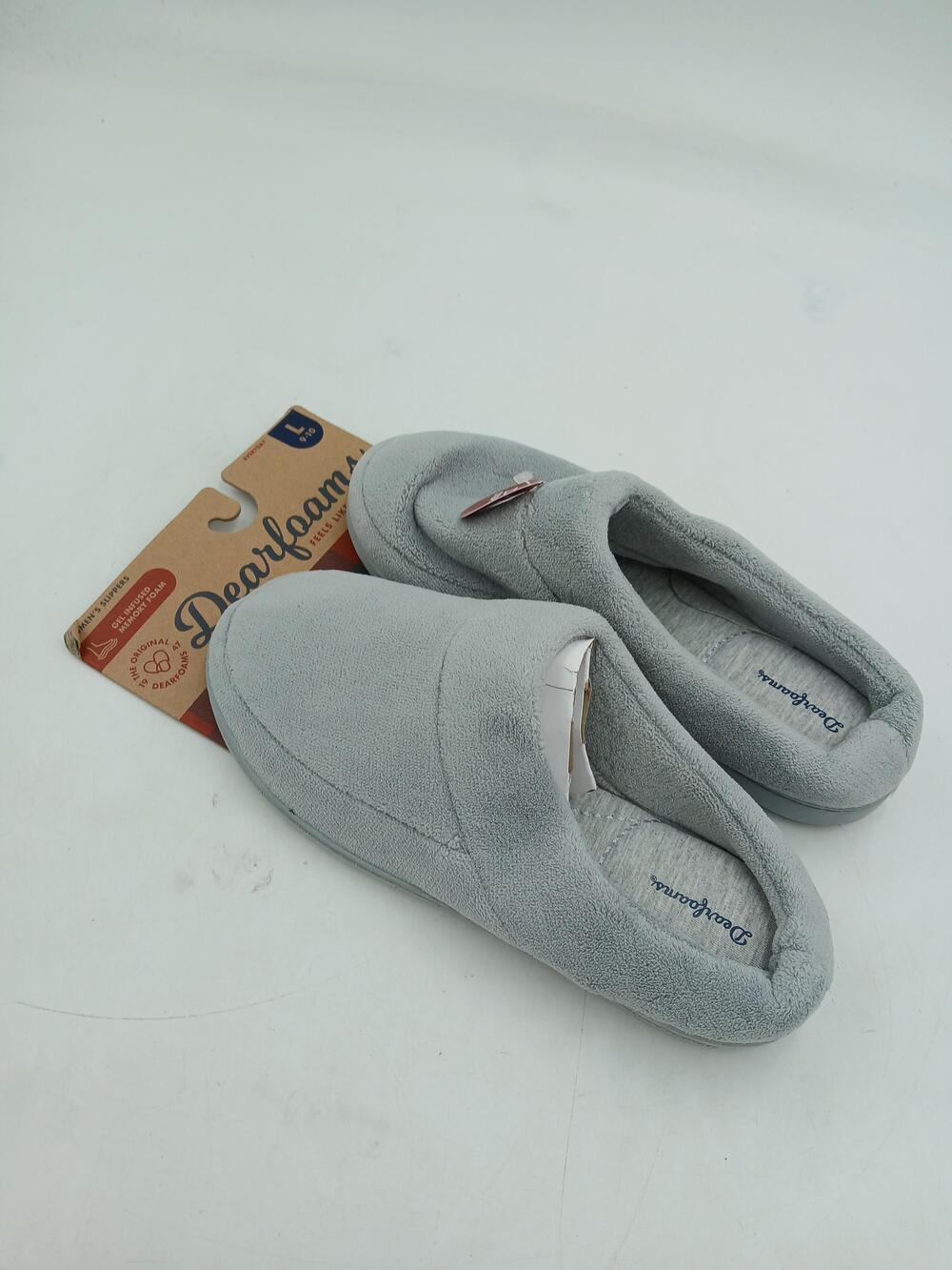 Dearfoams Slippers Shoes Mens Gray Fleece Memory Foam Indoor House Size L 9-10